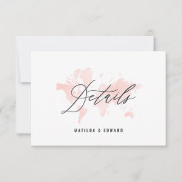 Rosa Aquarell Weltkarte Einzelheiten zur Hochzeit RSVP Karte