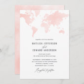 Rosa Aquarell Weltkarte Hochzeitreise (Vorne/Hinten)