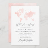 Rosa Aquarell Weltkarte Hochzeitreise (Vorne/Hinten)