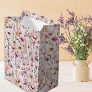 Rosa Aquarell Wildblume Geschenktasche - duftende Mittlere Geschenktüte