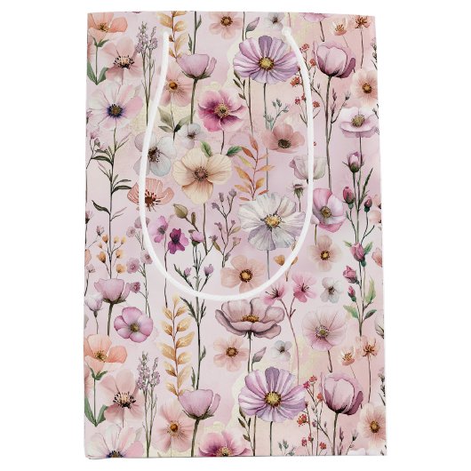 Rosa Aquarell Wildblume Geschenktasche - duftende Mittlere Geschenktüte (Vorderseite)