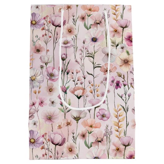 Rosa Aquarell Wildblume Geschenktasche - duftende Mittlere Geschenktüte (Rückseite)