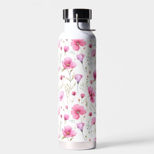 Rosa Aquarell-Wildblume  Trinkflasche (Links)
