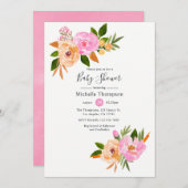 Rosa Aquarell Wildblumen Kinderdusche Einladung (Vorne/Hinten)