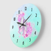 Rosa Aquarellballerschuhe mit Peonies und Bow Große Wanduhr (Winkel)