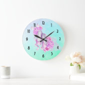 Rosa Aquarellballerschuhe mit Peonies und Bow Große Wanduhr (Zuhause)