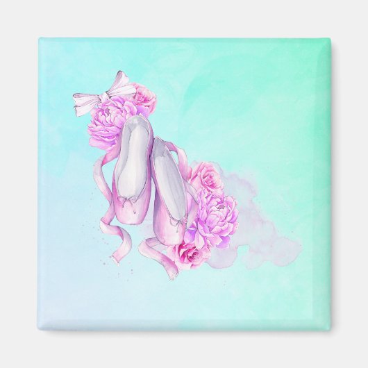 Rosa Aquarellballerschuhe mit Peonies und Bow Magnet (Vorne)