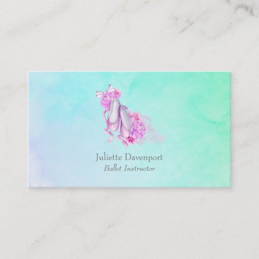 Rosa Aquarellballerschuhe mit Peonies und Bow Visitenkarte (Vorderseite)