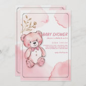 Rosa Aquarellbär Babydusche Einladungen (Vorne/Hinten)
