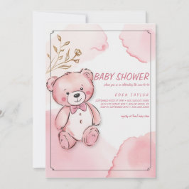 Rosa Aquarellbär Babydusche Einladungen