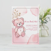 Rosa Aquarellbär Einladung (Stehend Vorderseite)