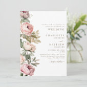Rosa Aquarellbäume Eleganter HochzeitGold Text Einladung (Stehend Vorderseite)