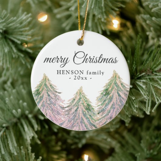 Rosa Aquarellbäume Frohe Weihnachtsgebäck Keramik Ornament (Baum)