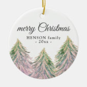 Rosa Aquarellbäume Frohe Weihnachtsgebäck Keramik Ornament (Vorne)