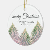 Rosa Aquarellbäume Frohe Weihnachtsgebäck Keramik Ornament (Links)