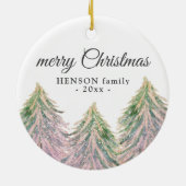 Rosa Aquarellbäume Frohe Weihnachtsgebäck Keramik Ornament (Hinten)