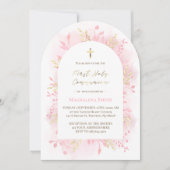 Rosa Aquarellblätterung Erste Heilige Kommune Einladung (Vorderseite)