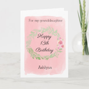 Rosa Aquarellblume 13. Geburtstag Karte