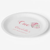 Rosa Aquarellblume 1. Geburtstag Party Pappteller (Schrägansicht)