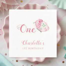 Rosa Aquarellblume 1. Geburtstag Party Serviette