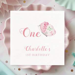 Rosa Aquarellblume 1. Geburtstag Party Serviette