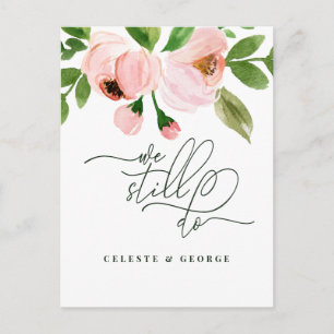 Rosa Aquarellblume ändern das Datum der Hochzeit Ankündigungspostkarte