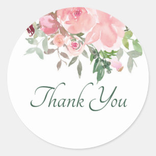 Rosa Aquarellblume Dank klassischer Rundung Runder Aufkleber