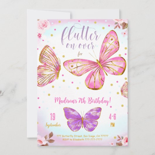 Rosa Aquarellblume Einladung (Vorderseite)