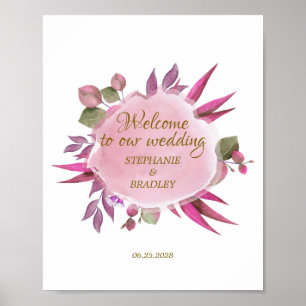 Rosa Aquarellblume Elegant Modernes Willkommen Poster