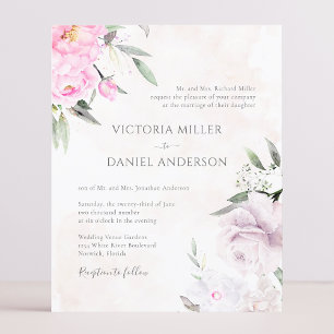 Rosa Aquarellblume Elegante Hochzeit Einladung