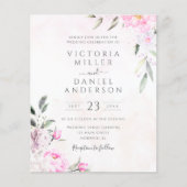 Rosa Aquarellblume Elegante Hochzeit Einladung (Vorderseite)