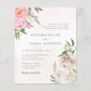 Rosa Aquarellblume Elegante Hochzeit Einladung