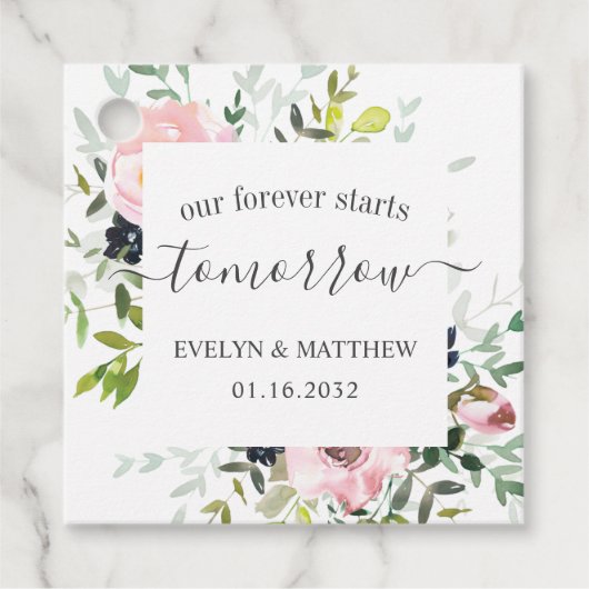 Rosa Aquarellblume für immer fängt morgen an Geschenkanhänger (Vorderseite)