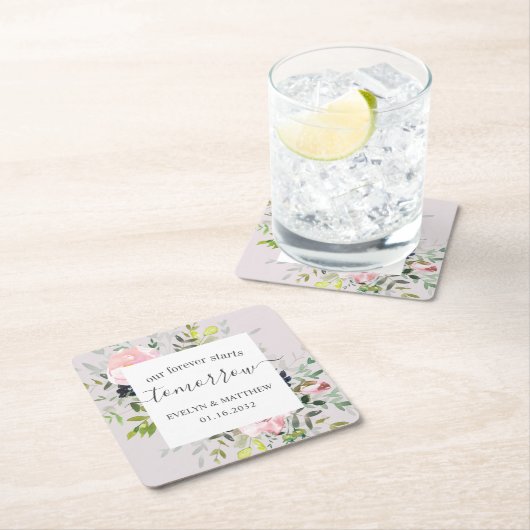 Rosa Aquarellblume für immer fängt morgen an Rechteckiger Pappuntersetzer (Vor Ort)