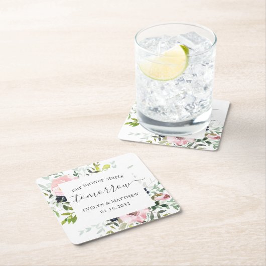 Rosa Aquarellblume für immer fängt morgen an Rechteckiger Pappuntersetzer (Vor Ort)