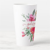 Rosa Aquarellblume "God is Good" Latte Tasse (Vorderseite)