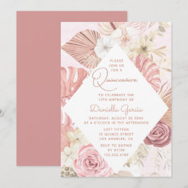 Rosa Aquarellblume Moderne Moderne Rustikale Quinc Einladung