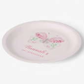 Rosa Aquarellblume Rosa 1. Geburtstag Party Pappteller (Schrägansicht)