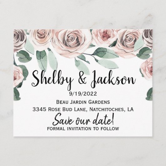 Rosa Aquarellblume Rose Gold Save the Date Begleitkarte (Vorderseite)