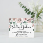 Rosa Aquarellblume Rose Gold Save the Date Begleitkarte (Stehend Vorderseite)