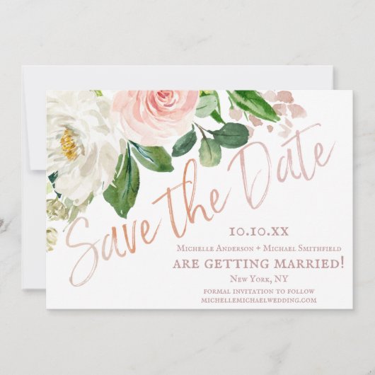 Rosa Aquarellblume Save the Date (Vorderseite)