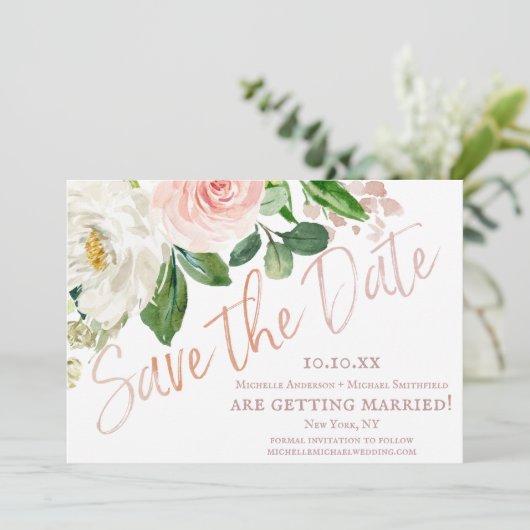 Rosa Aquarellblume Save the Date (Stehend Vorderseite)