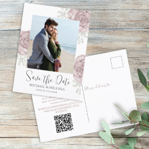 Rosa Aquarellblume Save the Date Hochzeit des Foto Postkarte