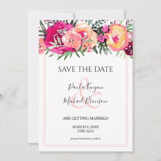 Rosa Aquarellblume Speichern Sie die Datumskarten (Vorderseite)