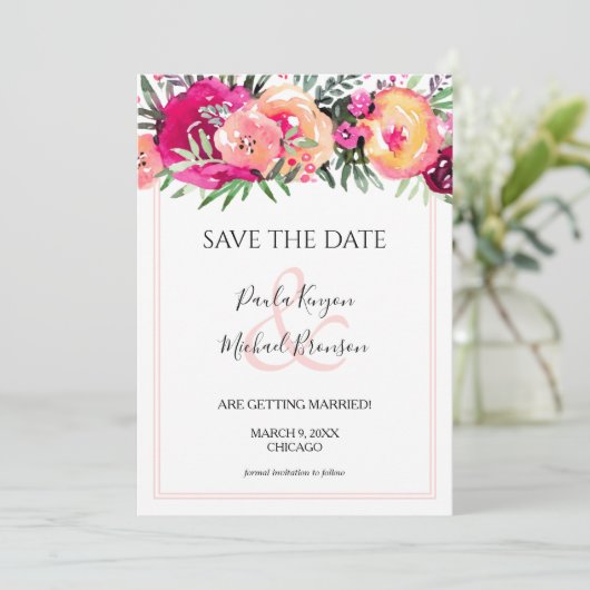 Rosa Aquarellblume Speichern Sie die Datumskarten (Stehend Vorderseite)