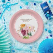 Rosa Aquarellblume und Bibelkreuz Verse Pappteller (Party)
