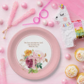 Rosa Aquarellblume und Bibelkreuz Verse Pappteller (Party)