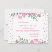 Rosa Aquarellblume wird meine Bridesmaid sein Einladung (Rückseite)