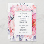 Rosa Aquarellblumen Blütendusche Einladung (Vorne/Hinten)
