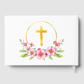 Rosa Aquarellblumen, Goldkreuz-Taufe Gästebuch (Rückseite)